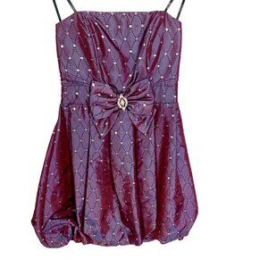B. Darlin Strapless Bubble Cocktail Dress Purple Taffeta Rhinestone Bow 7/8